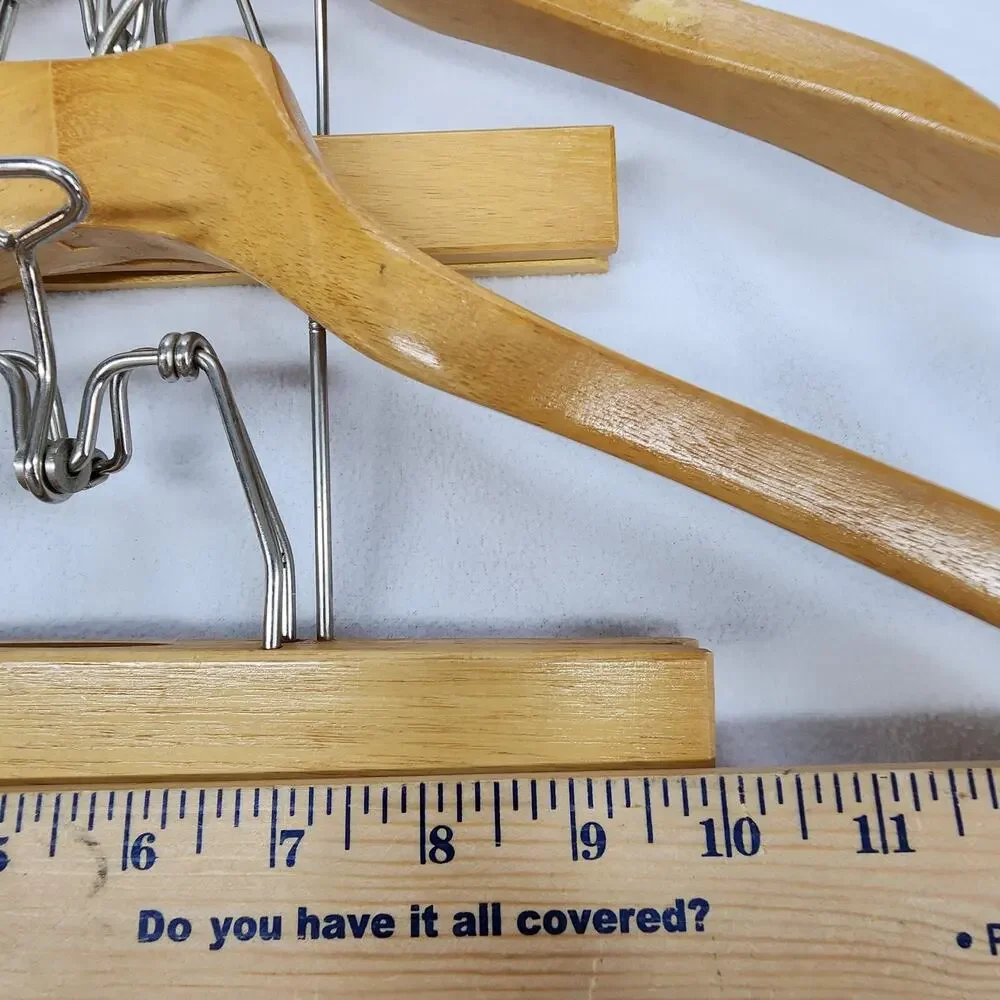4 Heavy Wooden Suit Hangers 17 Inch Jacket Hanger w/ Trouser Clamp 10” Natural
